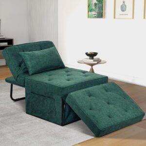 4-in-1 multifunctional folding ottoman bed, convertible sofa bed with adjustable backrest for home office, bedroom, small space living room, modern pull out sleeper ottoman sofa bed,green,28"w