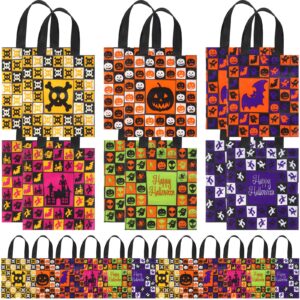 ribbonlic 48 pcs halloween treats bags halloween tote gift bags reusable candy goodie bags for halloween party favors(creative style)