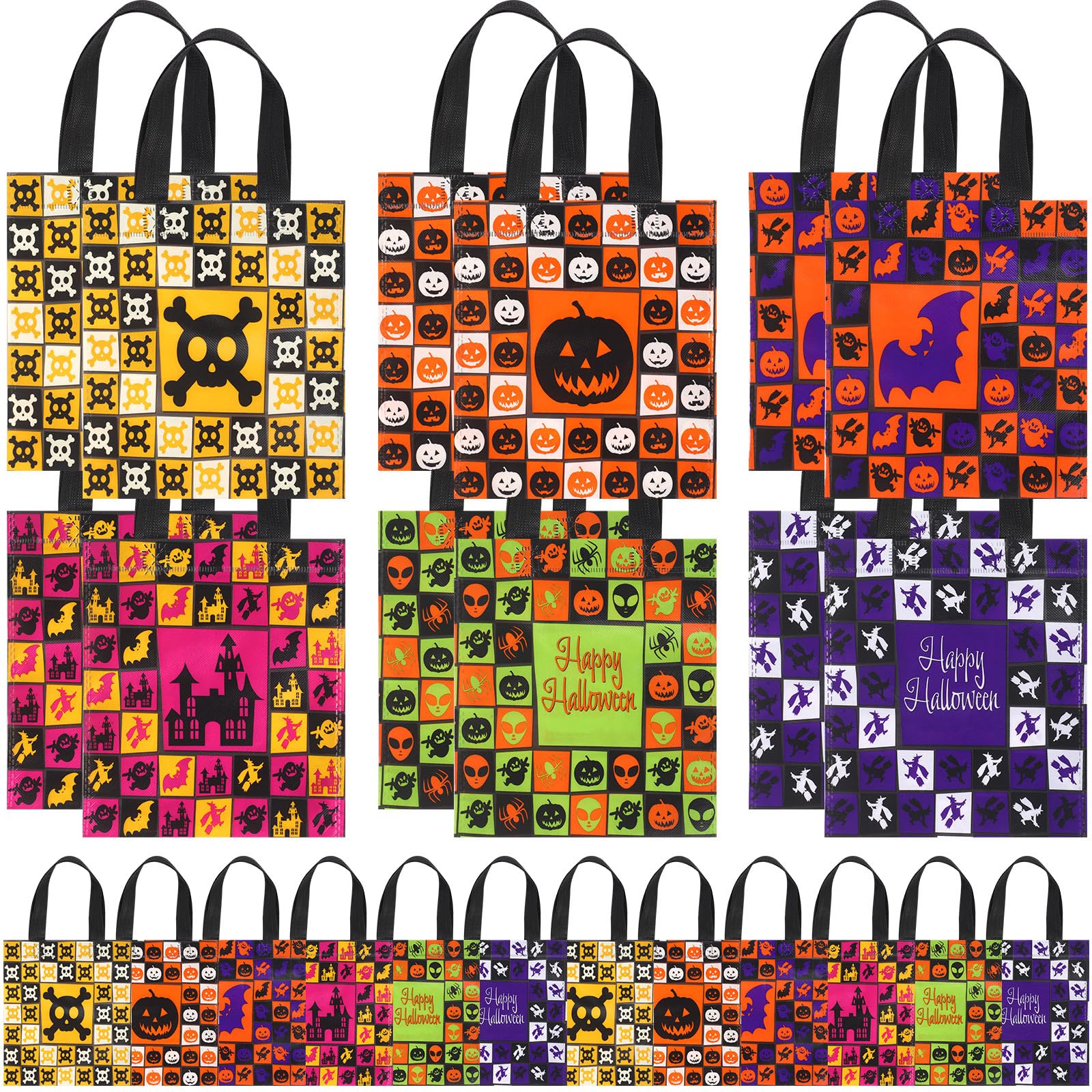 Ribbonlic 48 Pcs Halloween Treats Bags Halloween Tote Gift Bags Reusable Candy Goodie Bags for Halloween Party Favors(Creative Style)