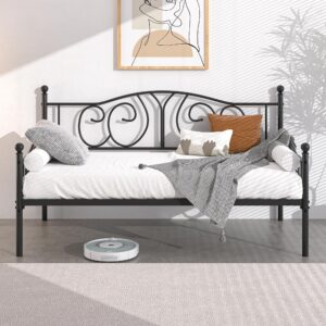 VECELO Metal Daybed Frame Multifunctional Platform Bed Sofa Mattress Foundation with Classic Headboard, Twin, Black