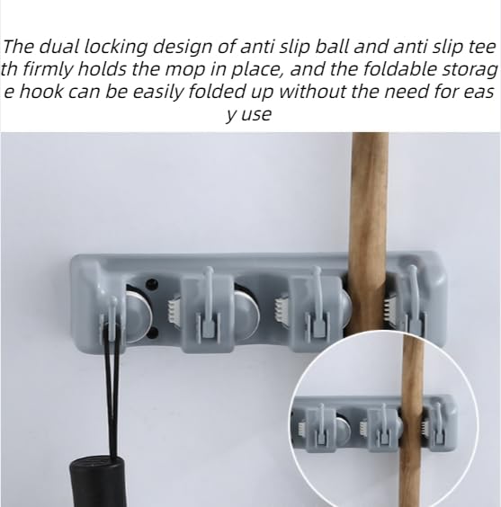 Generic Hook mop clip multifunctional wall mounted accessory storage rack, broom storage rack (A five hanging matte black)