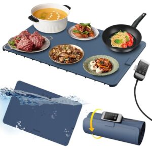 【upgrade】electric warming tray- detachable power plug for easier cleaning- full surface heating- nano silicone material, 3 temperature settings- for buffet, home party, dinner, compact food warmer