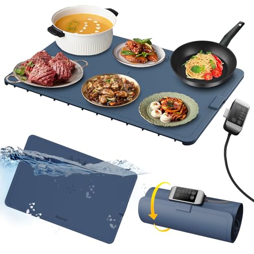 【Upgrade】Electric Warming Tray- Detachable Power Plug For Easier Cleaning- Full Surface Heating- Nano Silicone Material, 3 Temperature Settings- For Buffet, Home Party, Dinner, Compact Food Warmer