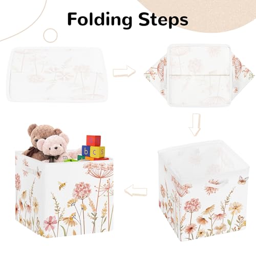 Clastyle 3 Pack Boho Flower Plants Kid Storage Bin Collapsible Large Butterfly Toy Basket for Clothes Book Gift Storage Box with Handle for Office Home Bedroom Nursery