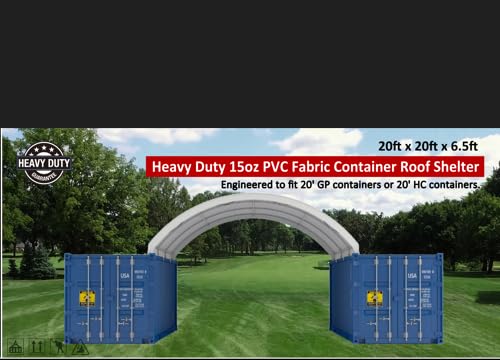 Generic Covermore 20'x20' Upgraded Shipping CONTAINER MOUNTED Canopy- 15 oz. PVC Fabric canvas roof shelter- UV resistant/Water resistant/snow resistant, White, c2020