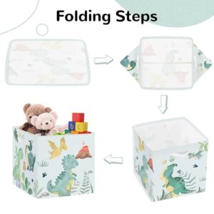 Clastyle 3 Pcs Dinosaur Kid Storage Cube Organizer Set Volcano Dino Closet Clothes Cube Storage Bin Green Nursery Toddler Toy Box Chest Dragon Watercolor Book Shelf Basket