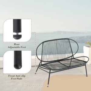 Athena Collection Patio Conversation Set, 4 Pieces All-Weather Rattan Acapulco Chair Loveseat and Oval Table Set Bistro Set Indoor Outdoor Seating Furniture Set for Balcony, Pool, Garden, Black