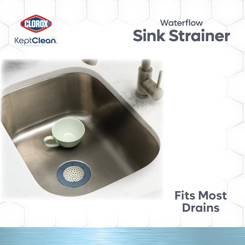 Clorox KeptClean Smart Waterflow Sink Strainer, Steel Blue