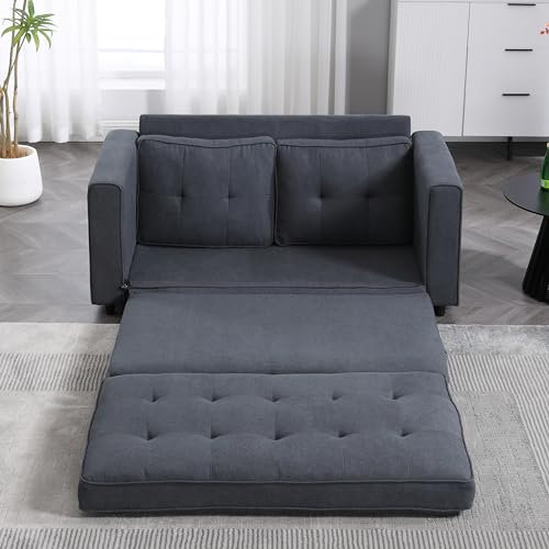 ERYE 3 Fold Tufted Upholstered Futon Sofa Bed Modern Convertible Foldable Floor Loveseat Sofabed with Pull Out Sleeper Couch Daybed W/Side Pockets for Living Room