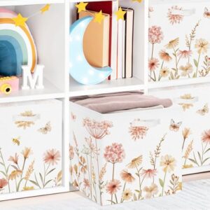 Clastyle 3 Pack Boho Flower Plants Kid Storage Bin Collapsible Large Butterfly Toy Basket for Clothes Book Gift Storage Box with Handle for Office Home Bedroom Nursery