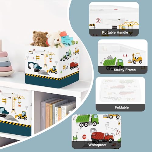 Clastyle 3 Pcs Construction Car Excavator Kid Storage Bin Large Bulldozer Boy Toy Basket for Clothes Book Gift Storage Box with Handle for Office Home Bedroom Nursery