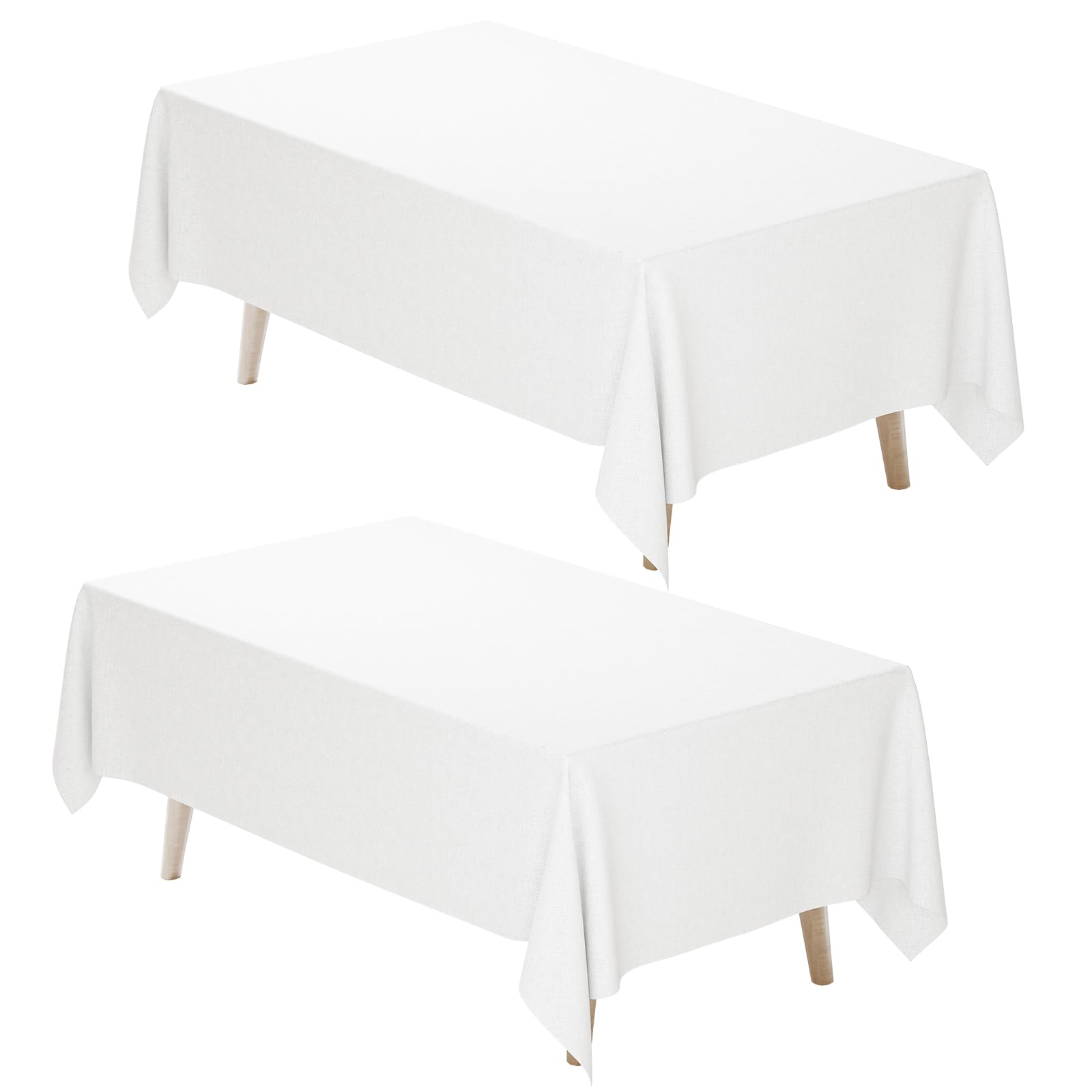 Fixwal White Tablecloth Rectangle 60 x 102 Inch, 2 Pack 6ft Polyester Fabric Table Cloths Rectangular Table Covers for Party, Banquet, Dining, Birthday, Wedding