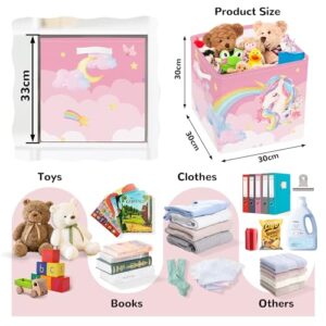 Clastyle 3 Pcs Unicorn Cloud Kid Storage Cube Organizer Set Rainbow Closet Clothes Cube Storage Bin Pink Nursery Toddler Toy Box Chest Flower Book Shelf Basket