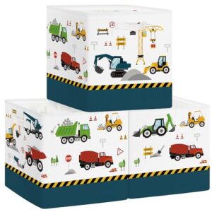 clastyle 3 pcs construction car excavator kid storage bin large bulldozer boy toy basket for clothes book gift storage box with handle for office home bedroom nursery