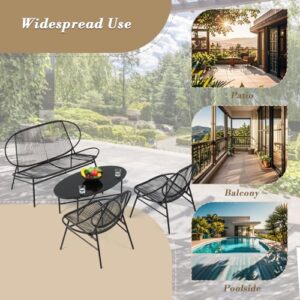 Athena Collection Patio Conversation Set, 4 Pieces All-Weather Rattan Acapulco Chair Loveseat and Oval Table Set Bistro Set Indoor Outdoor Seating Furniture Set for Balcony, Pool, Garden, Black