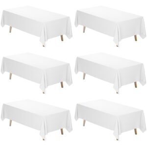 fixwal 6 pack white table cloth for rectangle table, 70 x 120 inch polyester fabric tablecloths rectangular, table covers 6-8ft for party, banquet, dining, wedding, graduation