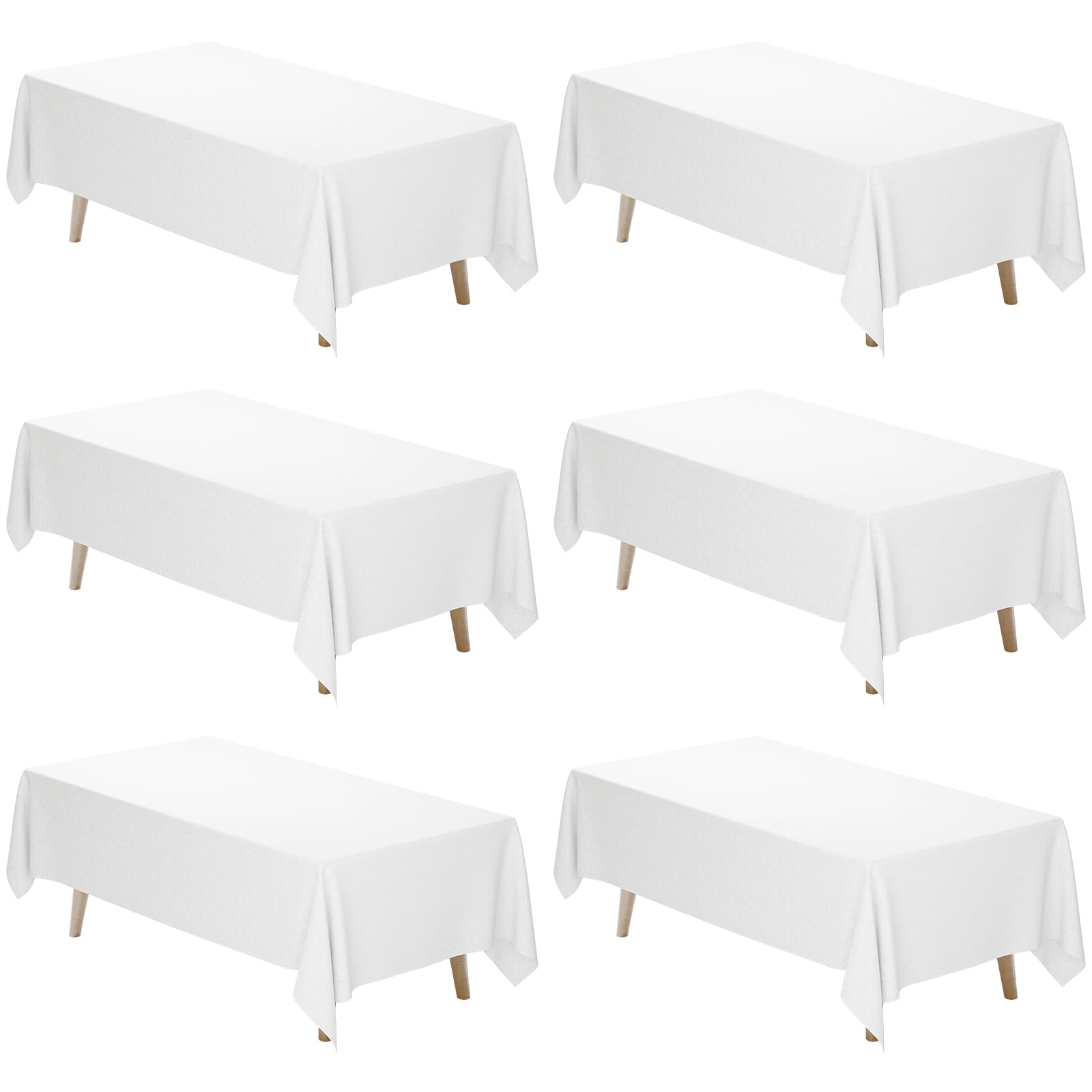 Fixwal 6 Pack White Table Cloth for Rectangle Table, 70 x 120 Inch Polyester Fabric Tablecloths Rectangular, Table Covers 6-8ft for Party, Banquet, Dining, Wedding, Graduation