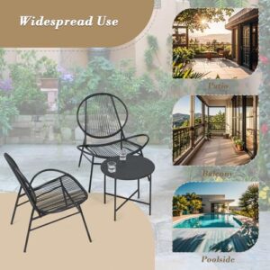 Athena Collection 3-Piece Patio Conversation Set, All-Weather Rattan Acapulco Chair and Round Table Set Bistro Set Indoor Outdoor Seating Furniture Set for Balcony, Pool, Garden, Backyard, Black