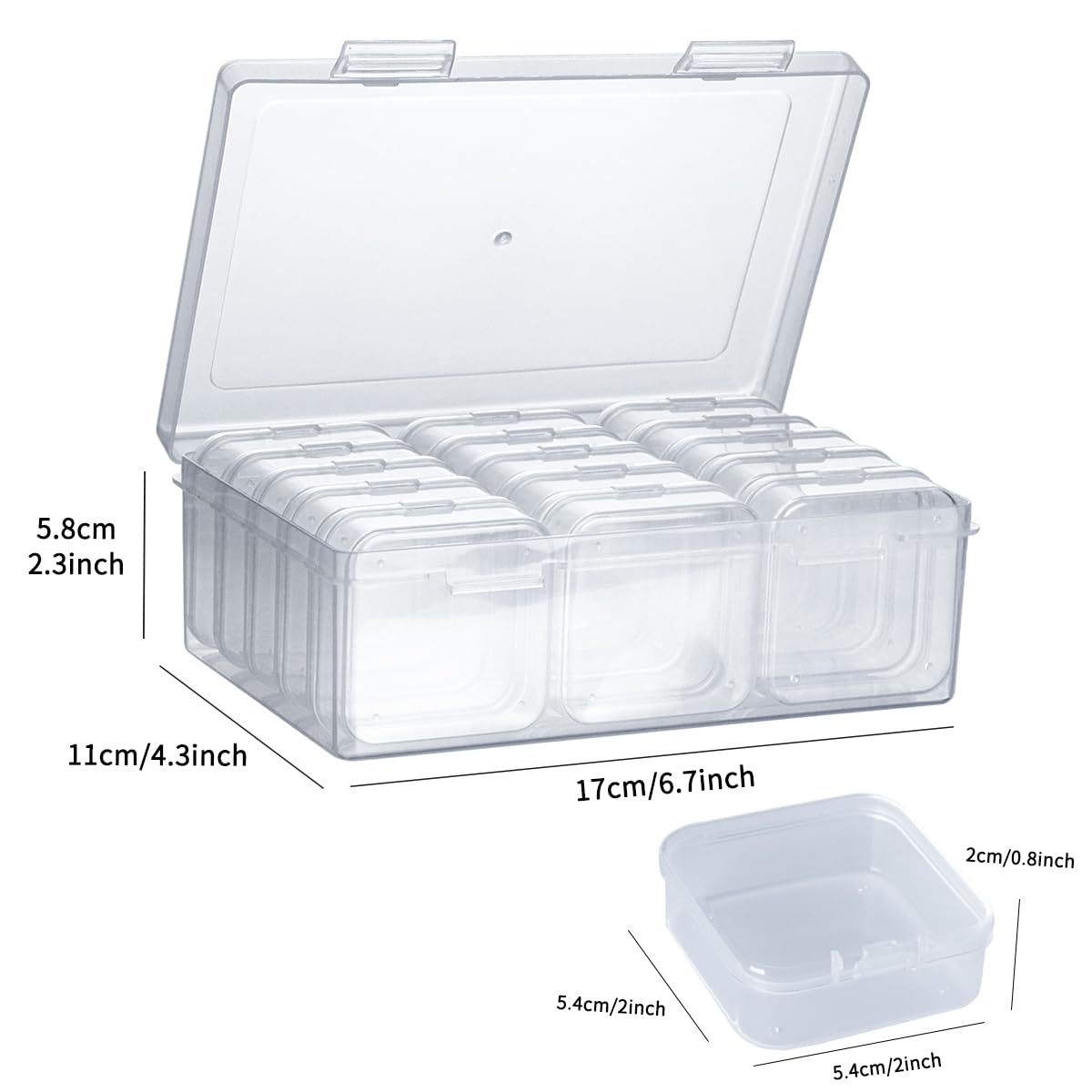 doovide Bead Organizer Box, 15Pcs Small Bead Organizers and Storage Plastic Cases Mini Clear Bead Storage Containers Boxes with Hinged Lid and Rectangle for Bracelet Making DIY Jewelry Craft Nai