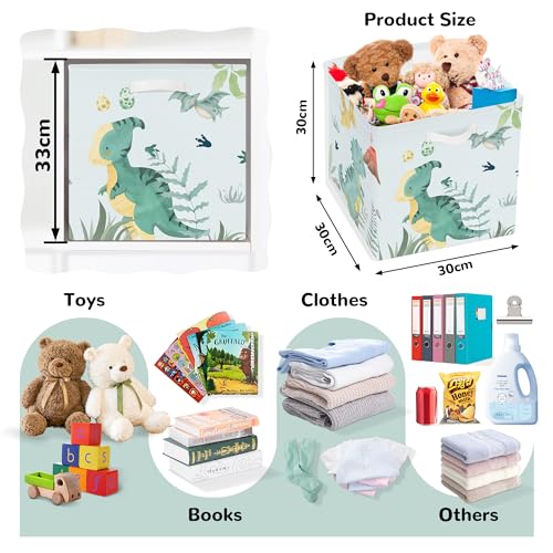 Clastyle 3 Pcs Dinosaur Kid Storage Cube Organizer Set Volcano Dino Closet Clothes Cube Storage Bin Green Nursery Toddler Toy Box Chest Dragon Watercolor Book Shelf Basket