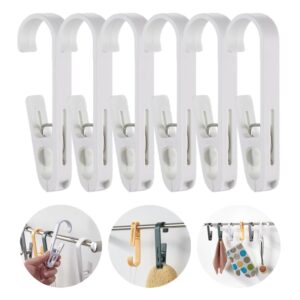 6pcs laundry hooks with clips hanger closet organizer clamps hanging socks boot bras towels shower pegs for bathroom wardrobe kitchen office holders clothes pins outdoor, white