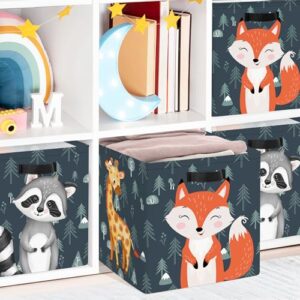 Clastyle 3 Pcs Animal Lion Kid Storage Cube Organizer Set Giraffe Fox Closet Clothes Cube Storage Bin Blue Nursery Toddler Toy Box Chest Raccoon Book Shelf Basket