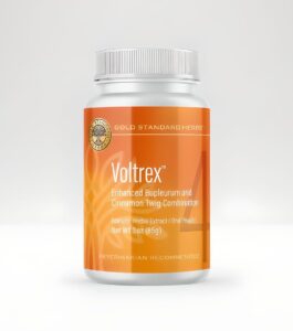 voltrex ligament and spinal cord inflammation relief for dogs by gold standard herbs, all natural bupleurum and cinnamon twig, 85 gram powder, white