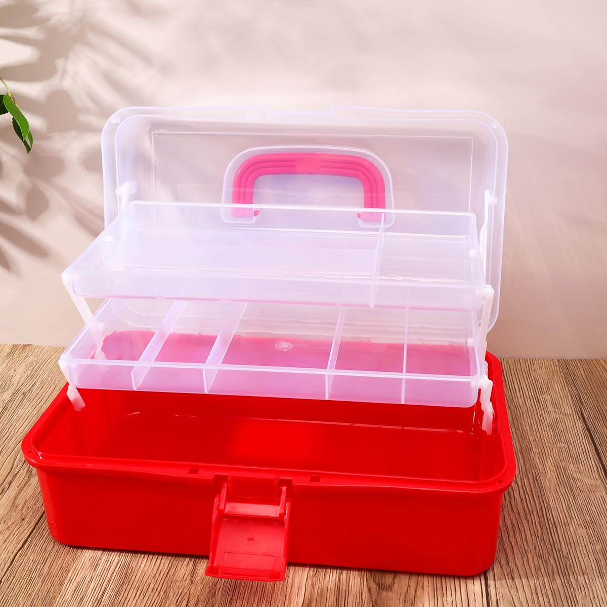 12in Three-Layer Multipurpose Storage Box, Folding Tool Box/Art & Crafts Case/Sewing Supplies Organizer/Medicine Box/Family First Aid Box with 2 Trays