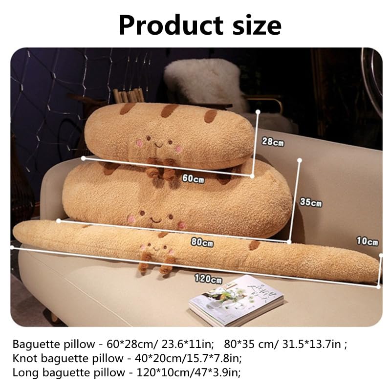 Baguette Bread Plush Throw Pillow,Cute bread Plush Long Body Pillow, Lumbar Baguette Back Cushion, Funny Food Plushies Stuffed Toy Sleeping Hugging Pillow for Girls (Long baguette, 47*3.9in)