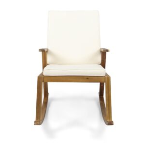 Christopher Knight Home Champlain Outdoor Acacia Wood Rocking Chair Chat Set, 26 "W x 35.75 "D x 36.75 "H, Teak + Cream