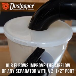 Single patented Dustopper High-Flow 90-Degree Sweep Elbow for 2-1/2" vacuum hoses, improves air flow of any system