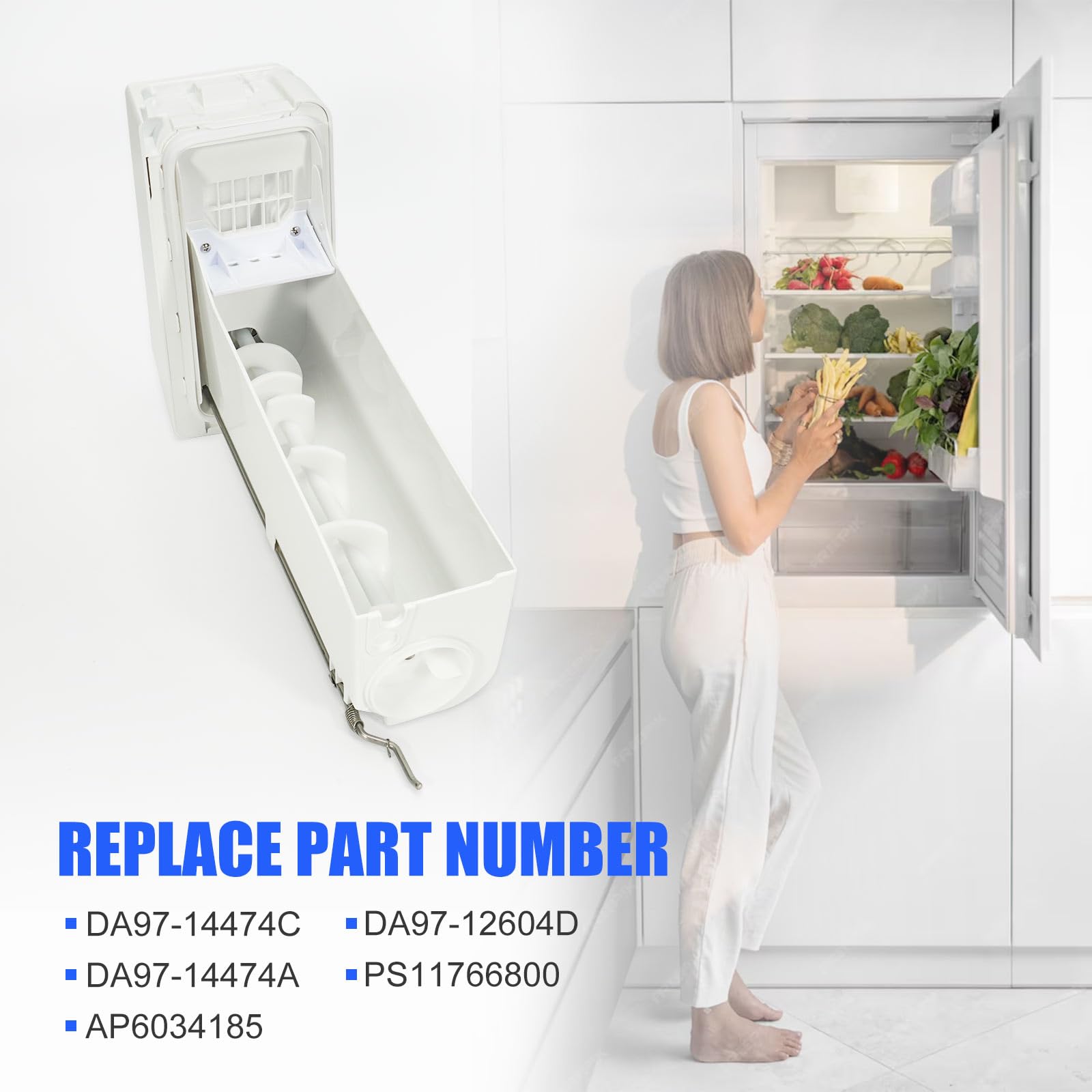 loosoo DA97-14474C Refrigerator Ice Container Bucket Tray Assembly DA97-14474A Compatible with Samsung Ice Maker Bin Parts RF25H/RF263/RF265/RF26J/RF28H/RF28J/RF28K/RF28M/RF28N/RF30H/RF30K/RF31F/RF32F