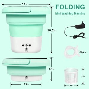 QHULKHQ Portable Washing Machine, Mini Foldable Washing Machine 6.5L with 3 Modes Cleaning for Underwear, Sock and Small Delicates, Mini Washing Machine for Apartment, Camping, RV (Green)