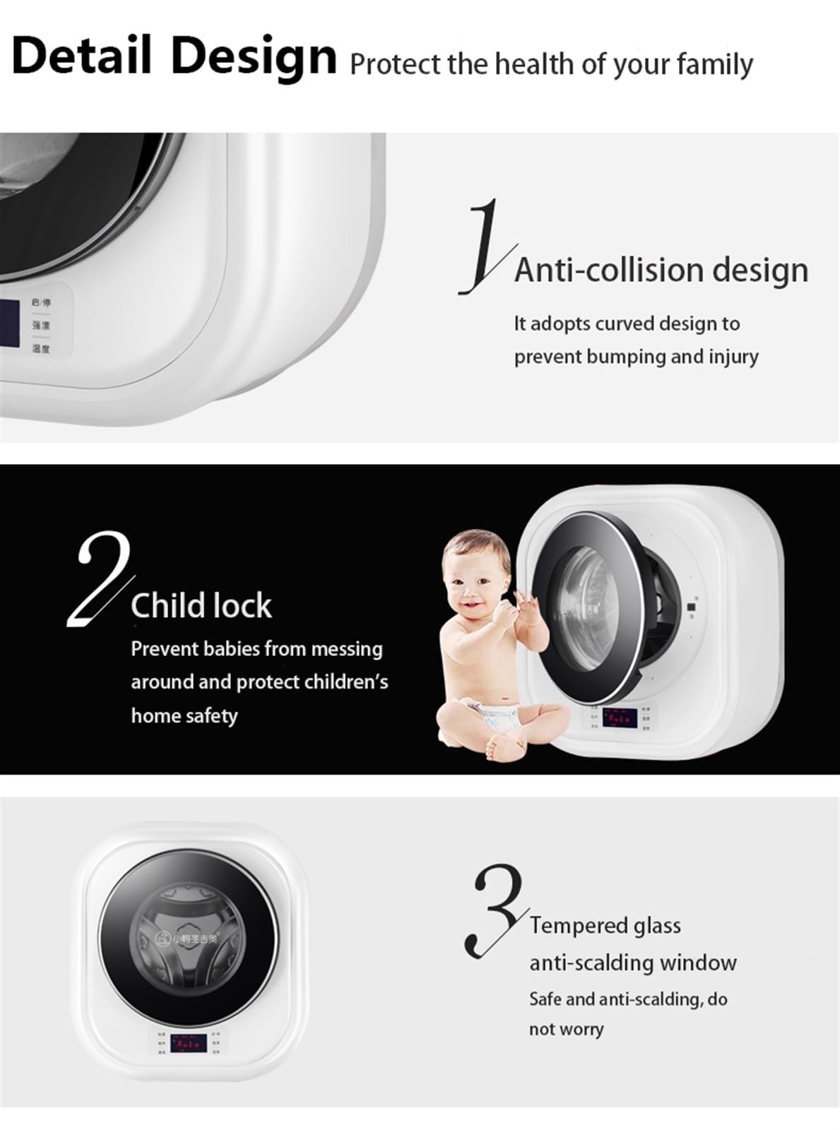 3kg Mini Wall-mounted Washing Machine, Full-Automatic Washing Laundry Machine with Hot Air Dryer, Underwear Washer with High Temperature Boiling, Space-Saving for Apartment Hotel Home