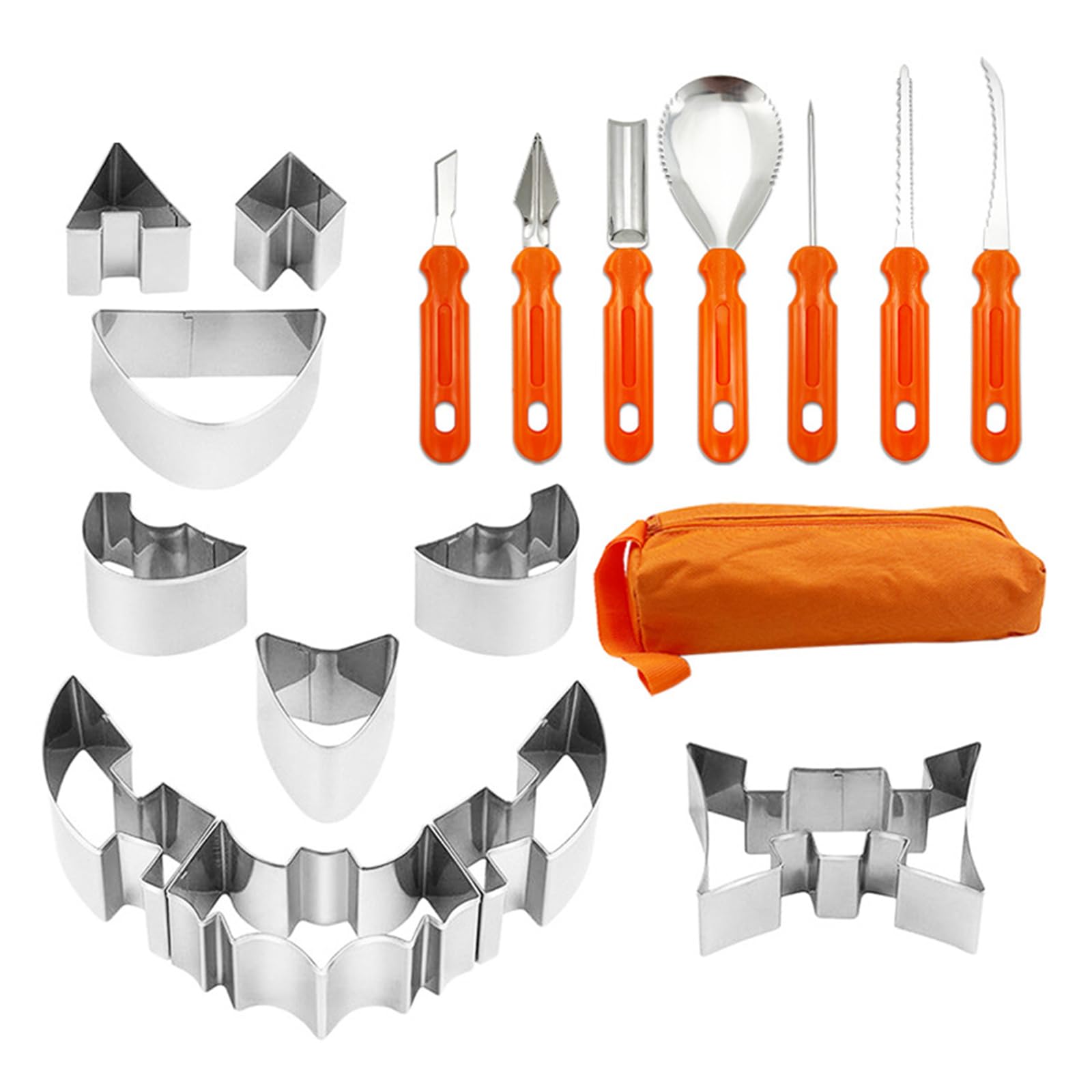 17PCS Halloween Pumpkin Carving Kit, 7PCS Heavy Duty Stainless Steel Carving Tools with 10PCS Pumpkin Carving Stencils, DIY Halloween Decoration Jack O Lantern Professional Pumpkin Carving for Adults