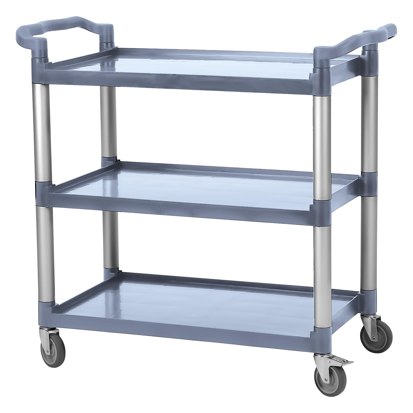 Gravee Service Cart Heavy Duty 3-Shelf Rolling Utility/Push Cart with Lockable Wheels, 360 lbs. Capacity, Black, for Foodservice/Restaurant/Cleaning grey