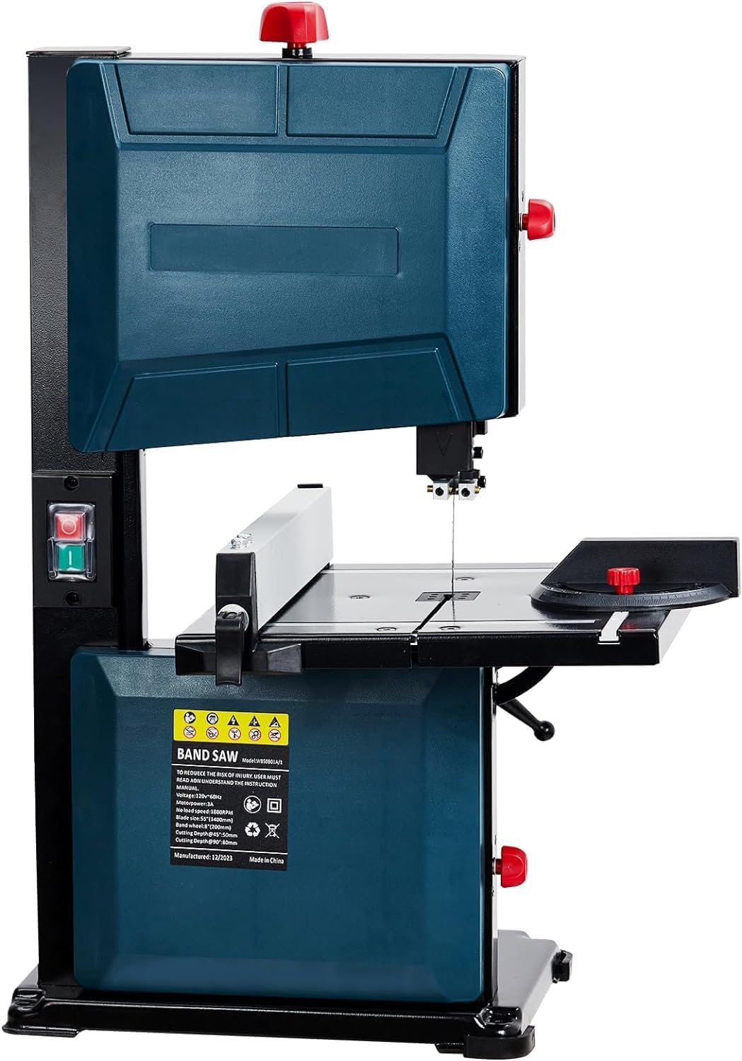 PioneerWorks 3-Amp & 8-Inch Bandsaw, 1800FPM Benchtop Bandsaw with Removable Safty Key, 0-45 Tilting Range, Saw For Cutting Wood with Fence and Miter Gauge, Band Saws for Woodworking