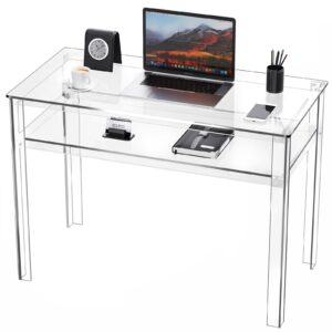 solaround clear acrylic desk with open storage, home office computer writing desk office study table (clear, 39.4'' x 19.7'' x 29.5'')