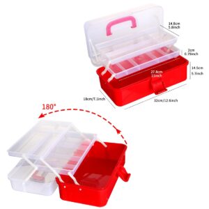 12in Three-Layer Multipurpose Storage Box, Folding Tool Box/Art & Crafts Case/Sewing Supplies Organizer/Medicine Box/Family First Aid Box with 2 Trays