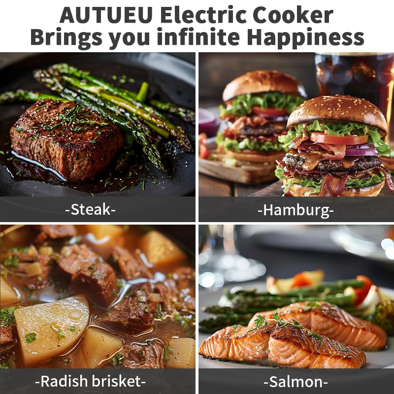 AUTUCU Hot Pot Electric 6.5 Quart | 8-in-1 Multi-Cooker with Safe Nonstick Coating, Three Level Power | Timer, up to 60 Minutes