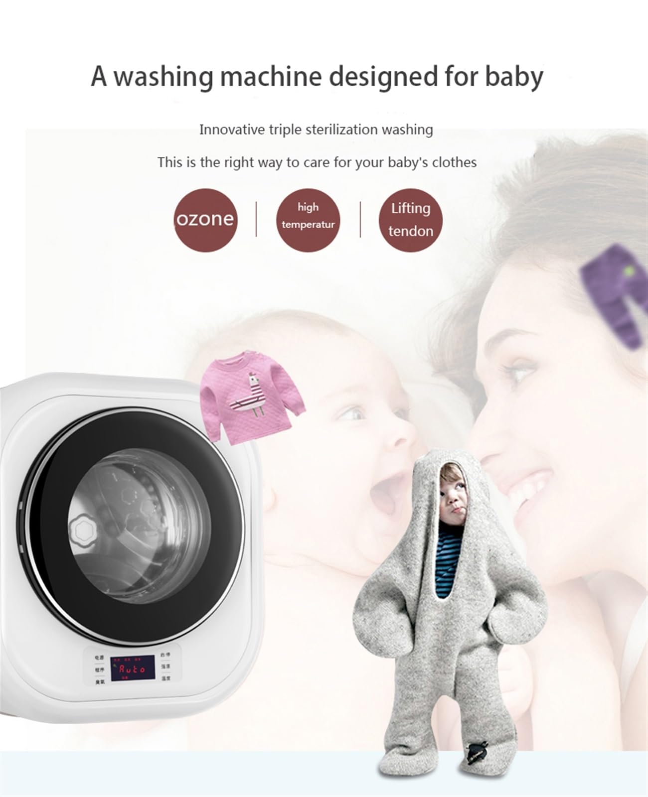 3kg Mini Wall-mounted Washing Machine, Full-Automatic Washing Laundry Machine with Hot Air Dryer, Underwear Washer with High Temperature Boiling, Space-Saving for Apartment Hotel Home