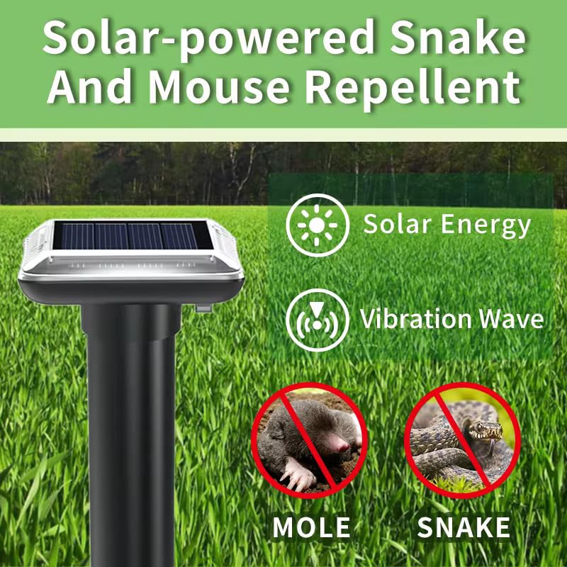 4-Pack Solar Mole and Gopher Repellent - Sonic Vole Chaser, Ultrasonic Rodent Deterrent Spikes for Outdoor Pest Control - Effectively Keep Moles, Gophers, and Other Rodents Out of Your Yard and Lawn