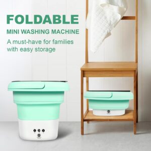 QHULKHQ Portable Washing Machine, Mini Foldable Washing Machine 6.5L with 3 Modes Cleaning for Underwear, Sock and Small Delicates, Mini Washing Machine for Apartment, Camping, RV (Green)