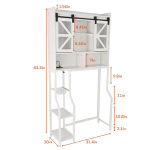 CHANFOK Over The Toilet Storage Cabinet, Storage Cabinet Over Toilet with 2 Barn Door and Toilet Paper Holder Stand,RGB Light Strip,Home Space-Saving Toilet Rack, for Bathroom, Restroom, Laundry