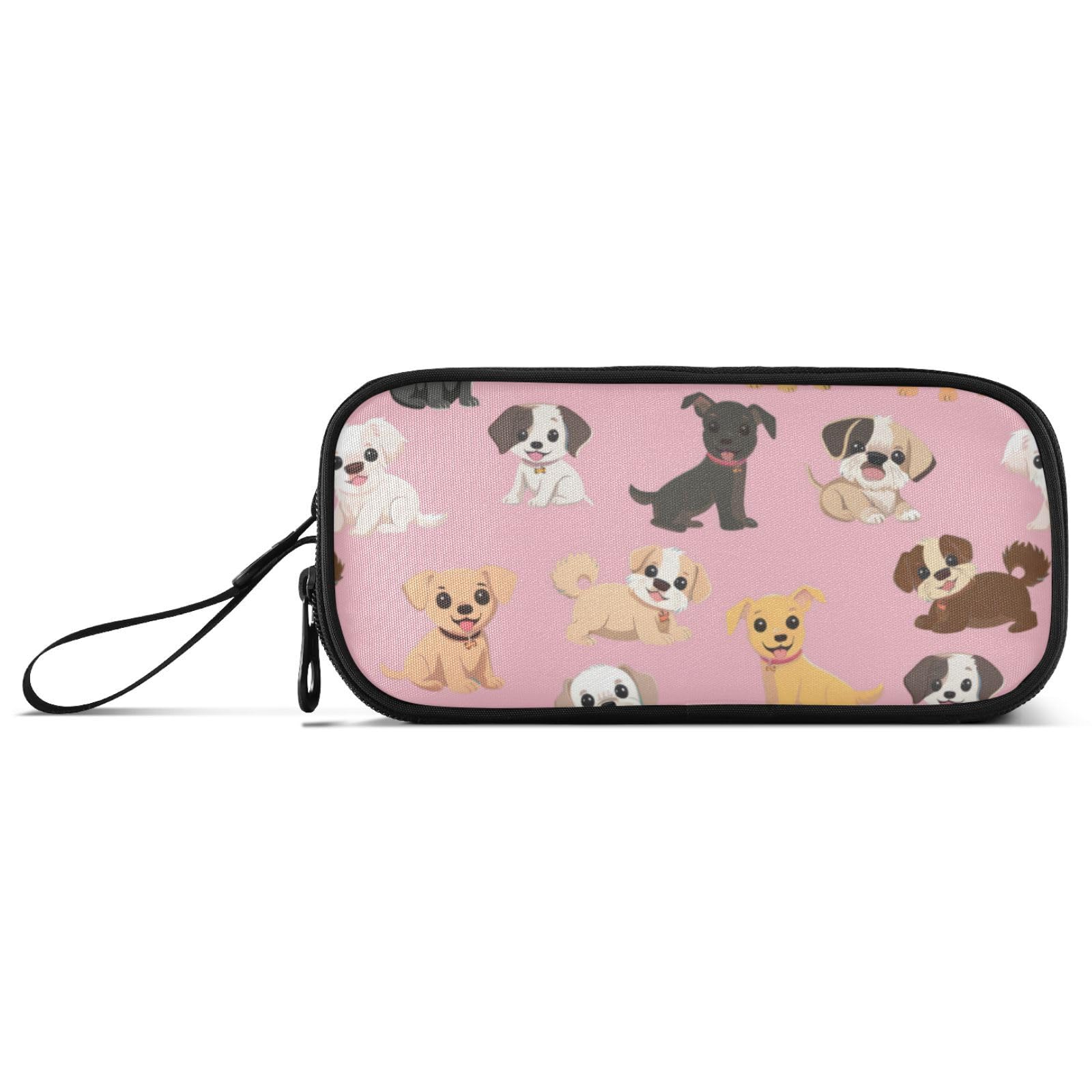 J JOYSAY Cute Puppies Dogs Pink Pencil Case Pouch Big Capacity Pencil Bags with Zipper Portable Pencil Box Large Art Bags for Kids Adults Teens