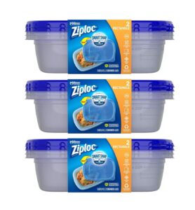 ziploc food storage meal prep containers with smart snap technology, rectangle, 1.5 qts, 2 count, pack of 3, clear