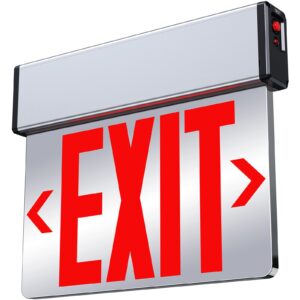 led edge lit exit sign aluminum housing ac 120-347v emergency exit light with battery backup double sided acrylic mirrored panel commercial exit signs, top/side/wall mount, ul certified (red, 1 pack)