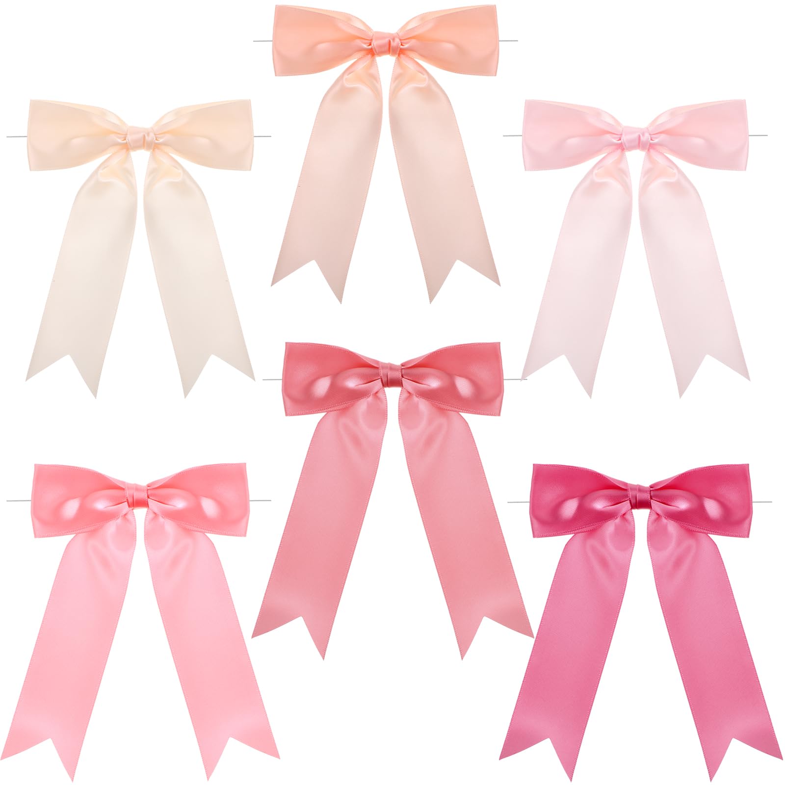 Canlierr 48 Pcs Christmas Pink Twist Tie Bows 5 x 7 inch Pastel Satin Ribbon Bows with Twist Tie Craft Bows for Xmas Gift Wrapping Wedding Birthday