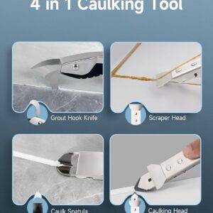 EVOHONOUR Caulking Tool Kit, Stainless Steel Caulk Remover Tool, 4 in 1 Caulk Tool for Bathroom, Kitchen, Floor, Window, Sink Joint, Frames Seal