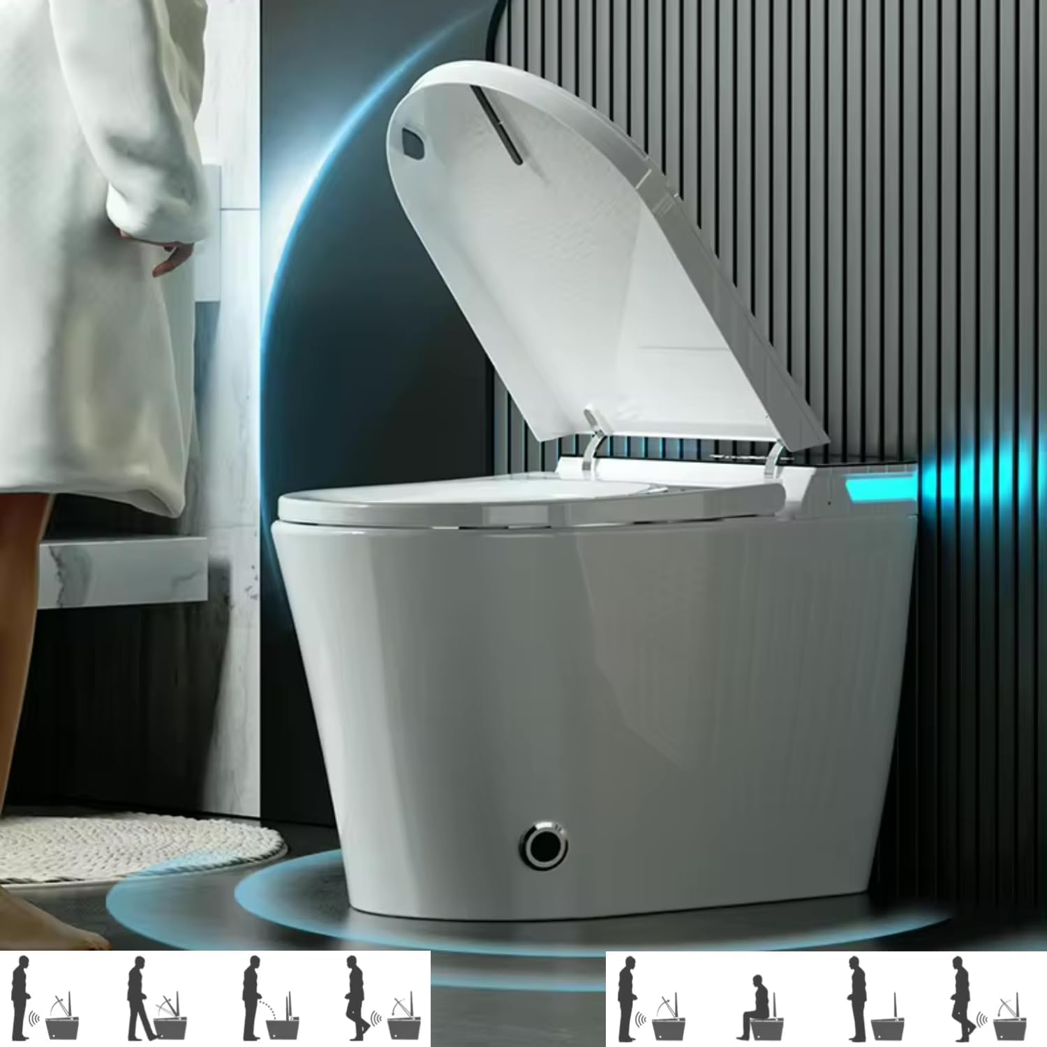 VIDEC Electric Bidet Smart Toilet, Auto Open/Close Lid & Seat with Radar and Foot Sensor, Water Tank Built In, Auto Flushing, Filtered Warm Water, 8 modes SPA Wash, Warm Air Dryer. (TD-71EV)